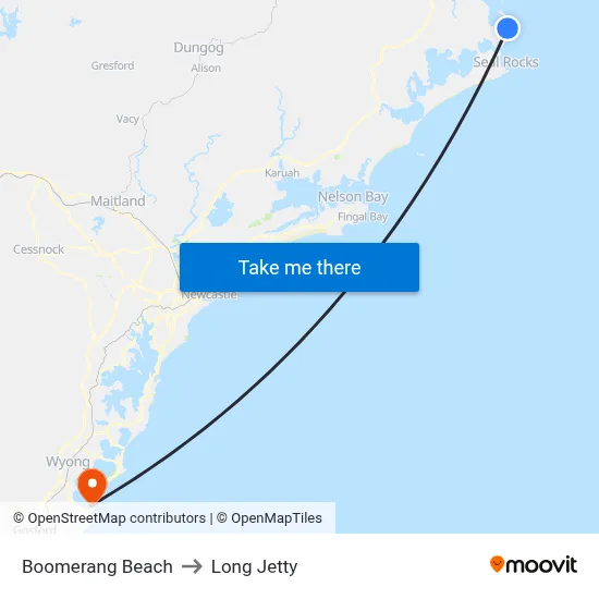 Boomerang Beach to Long Jetty map
