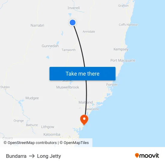 Bundarra to Long Jetty map