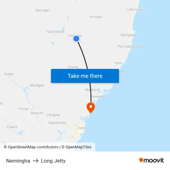 Nemingha to Long Jetty map