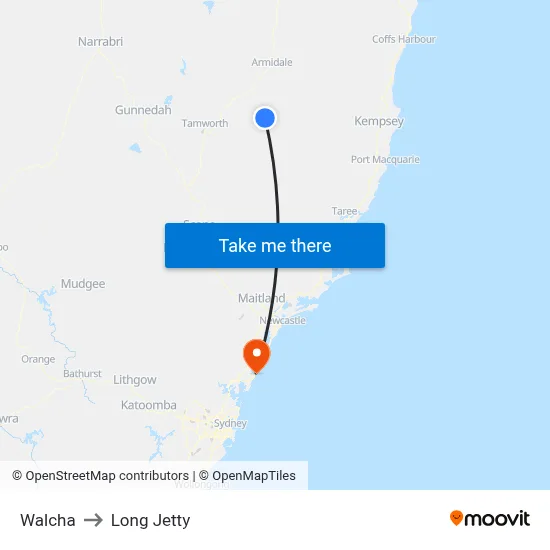 Walcha to Long Jetty map