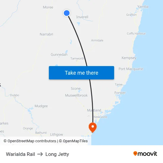 Warialda Rail to Long Jetty map