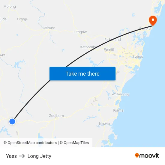 Yass to Long Jetty map