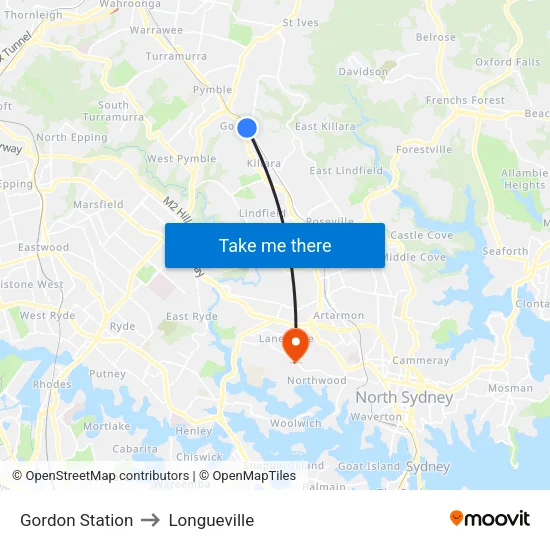 Gordon Station to Longueville map