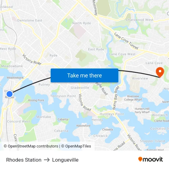 Rhodes Station to Longueville map