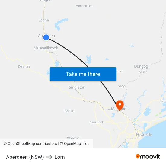 Aberdeen (NSW) to Lorn map