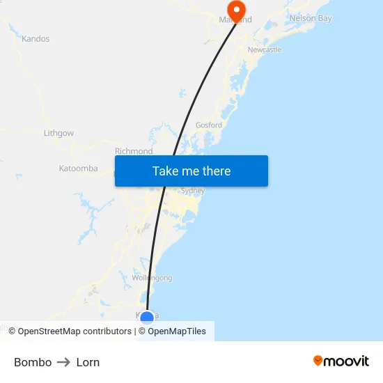 Bombo to Lorn map
