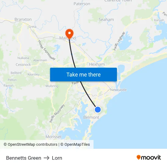 Bennetts Green to Lorn map