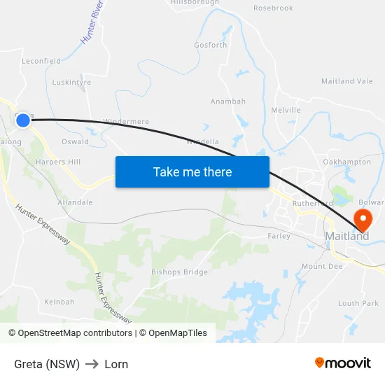 Greta (NSW) to Lorn map