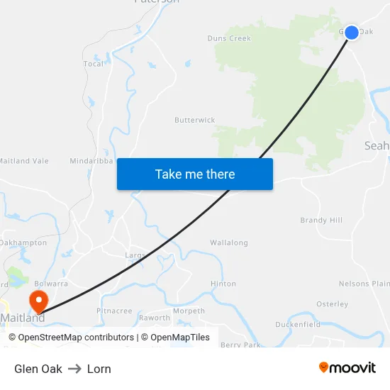 Glen Oak to Lorn map