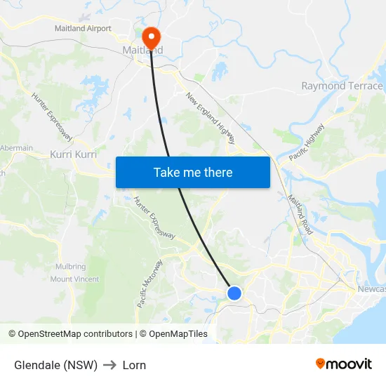 Glendale (NSW) to Lorn map