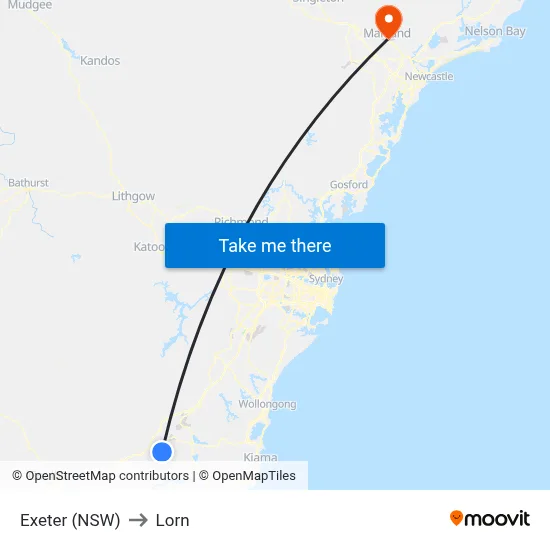Exeter (NSW) to Lorn map