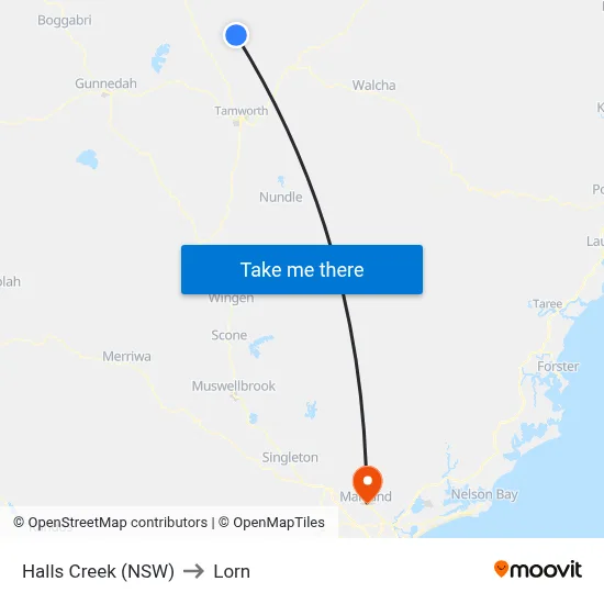 Halls Creek (NSW) to Lorn map