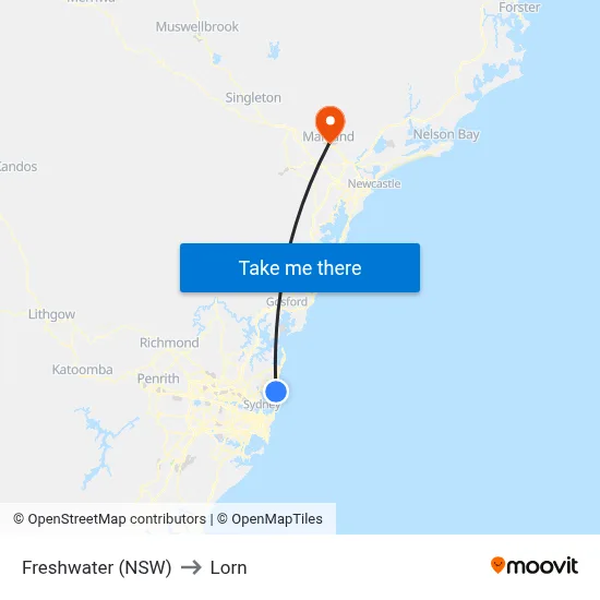 Freshwater (NSW) to Lorn map