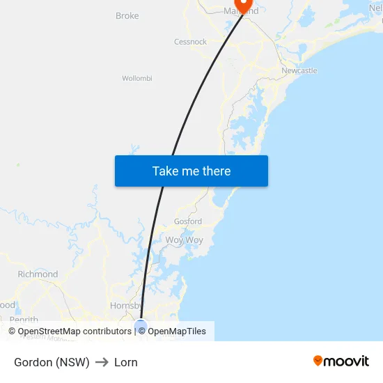 Gordon (NSW) to Lorn map