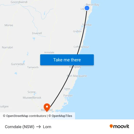 Corndale (NSW) to Lorn map