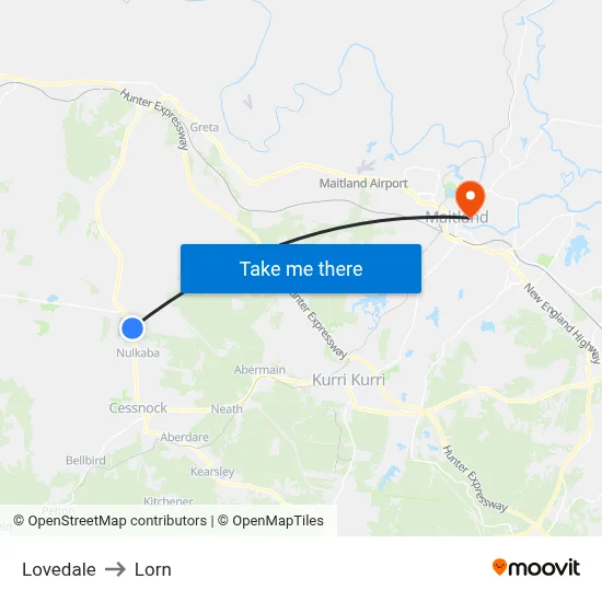 Lovedale to Lorn map