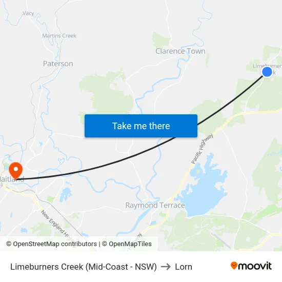 Limeburners Creek (Mid-Coast - NSW) to Lorn map