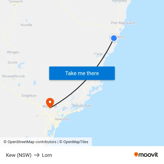Kew (NSW) to Lorn map
