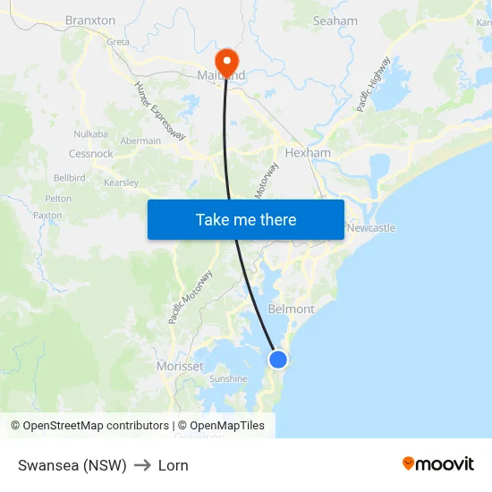 Swansea (NSW) to Lorn map