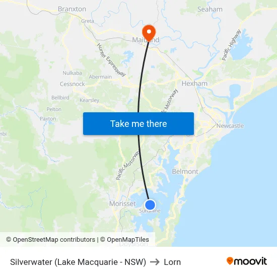 Silverwater (Lake Macquarie - NSW) to Lorn map
