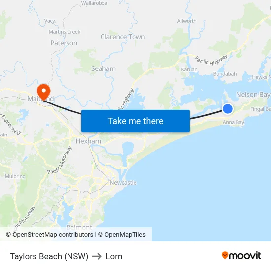 Taylors Beach (NSW) to Lorn map