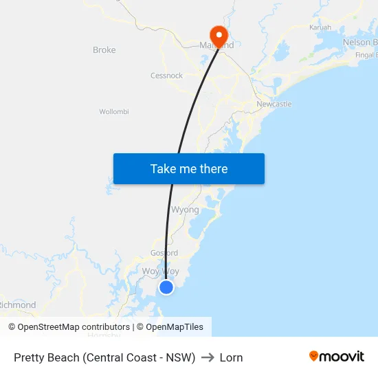 Pretty Beach (Central Coast - NSW) to Lorn map