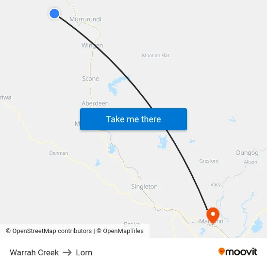 Warrah Creek to Lorn map