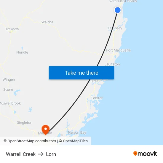 Warrell Creek to Lorn map
