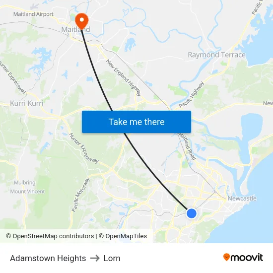 Adamstown Heights to Lorn map