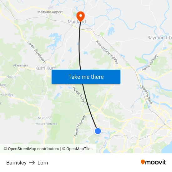 Barnsley to Lorn map