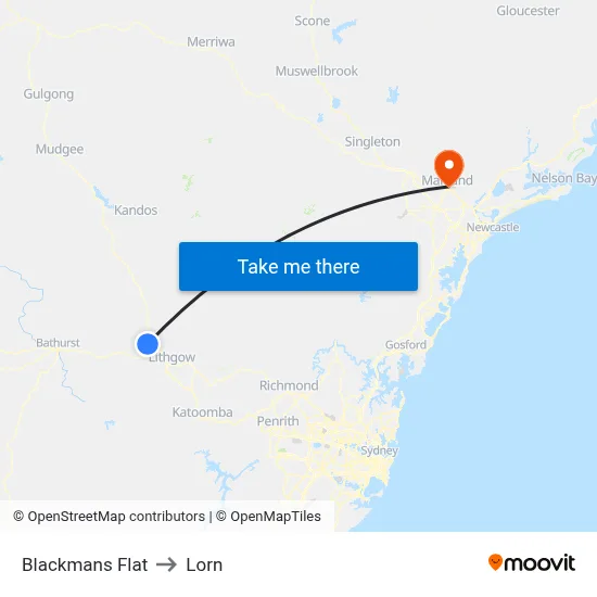 Blackmans Flat to Lorn map