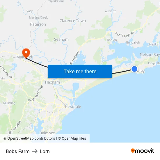 Bobs Farm to Lorn map
