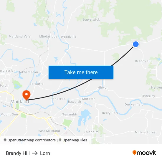 Brandy Hill to Lorn map