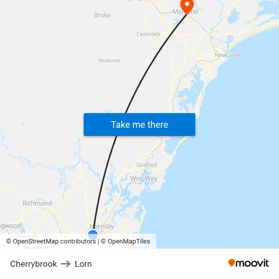 Cherrybrook to Lorn map