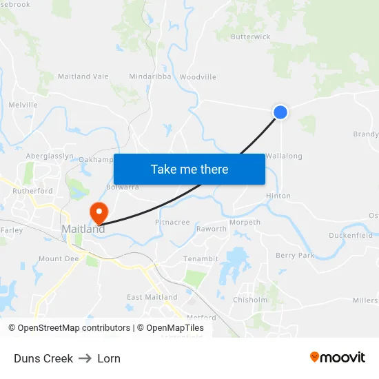 Duns Creek to Lorn map