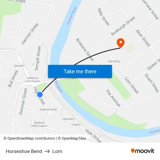 Horseshoe Bend to Lorn map