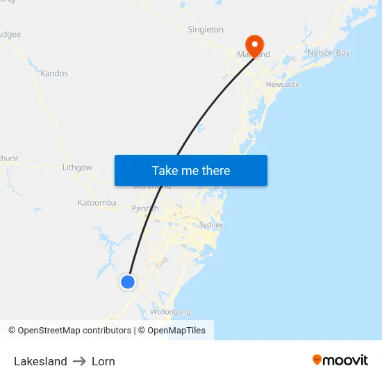 Lakesland to Lorn map