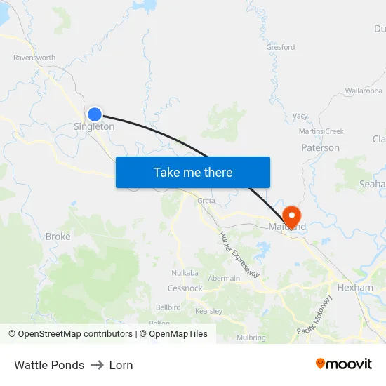 Wattle Ponds to Lorn map