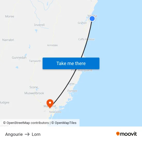 Angourie to Lorn map
