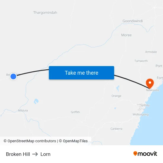 Broken Hill to Lorn map
