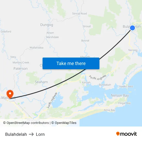 Bulahdelah to Lorn map