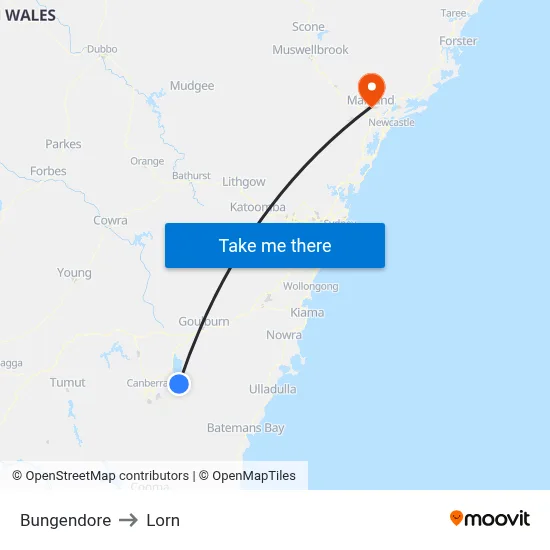 Bungendore to Lorn map