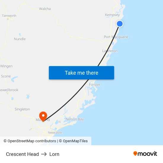 Crescent Head to Lorn map