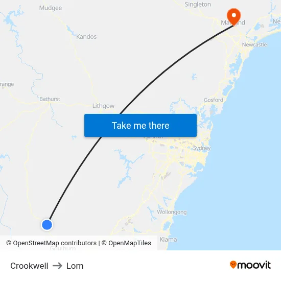 Crookwell to Lorn map