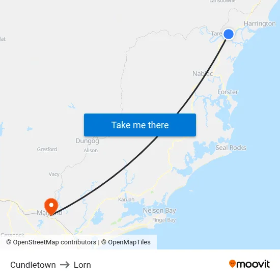 Cundletown to Lorn map