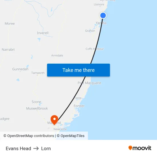 Evans Head to Lorn map