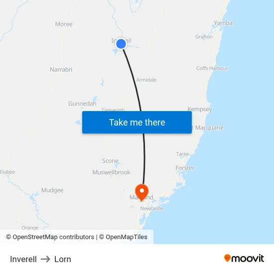 Inverell to Lorn map
