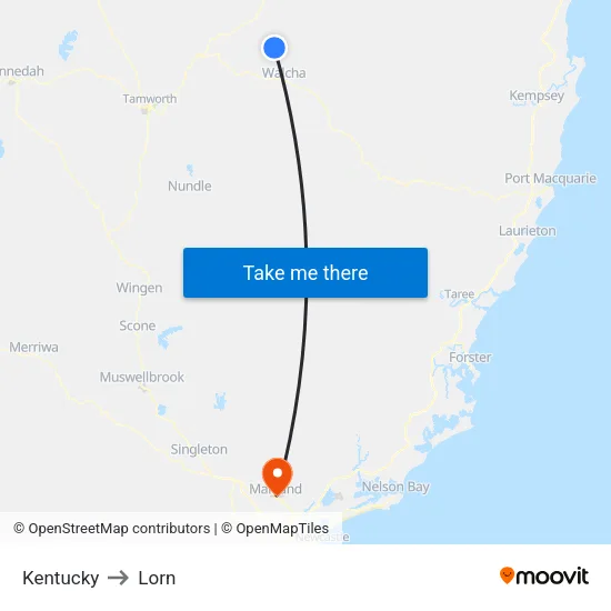 Kentucky to Lorn map