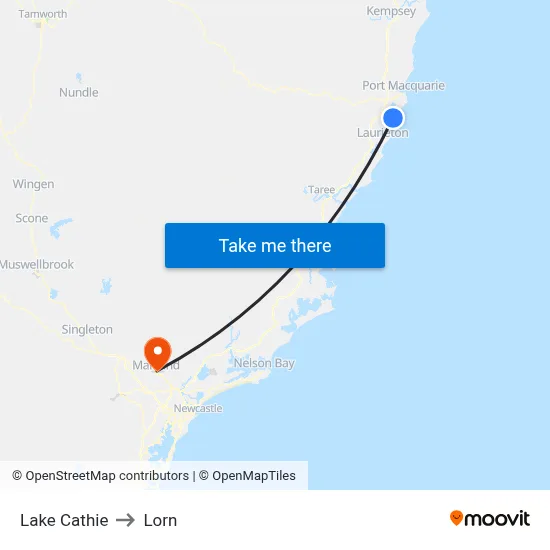 Lake Cathie to Lorn map