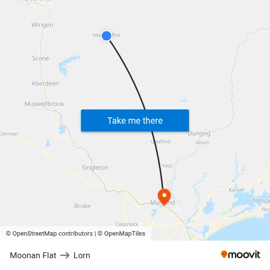 Moonan Flat to Lorn map